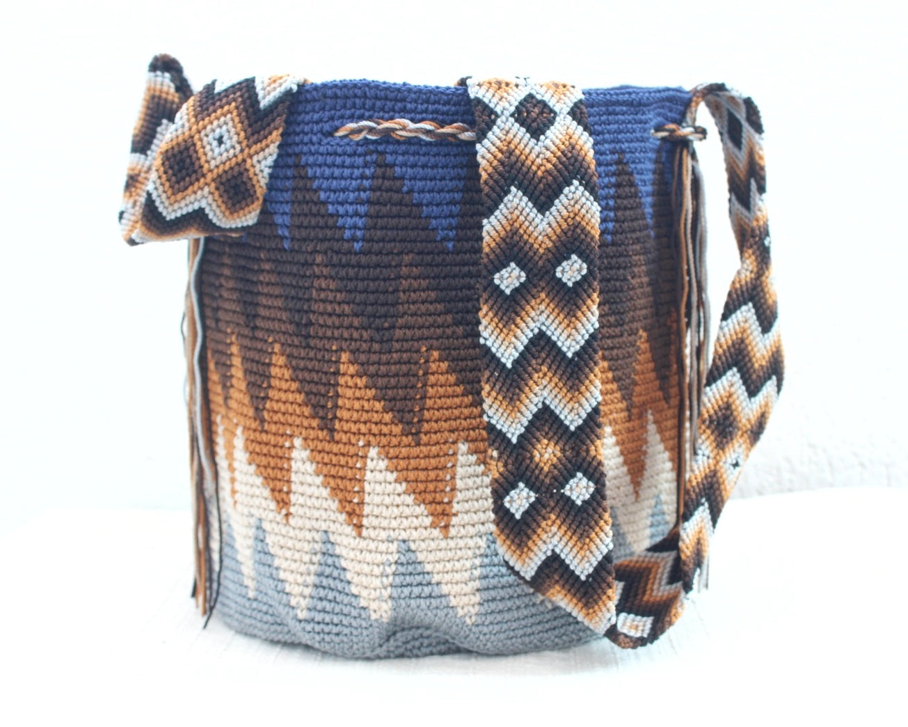 Bolso Morral Zig Zag Azul Marrón Gris