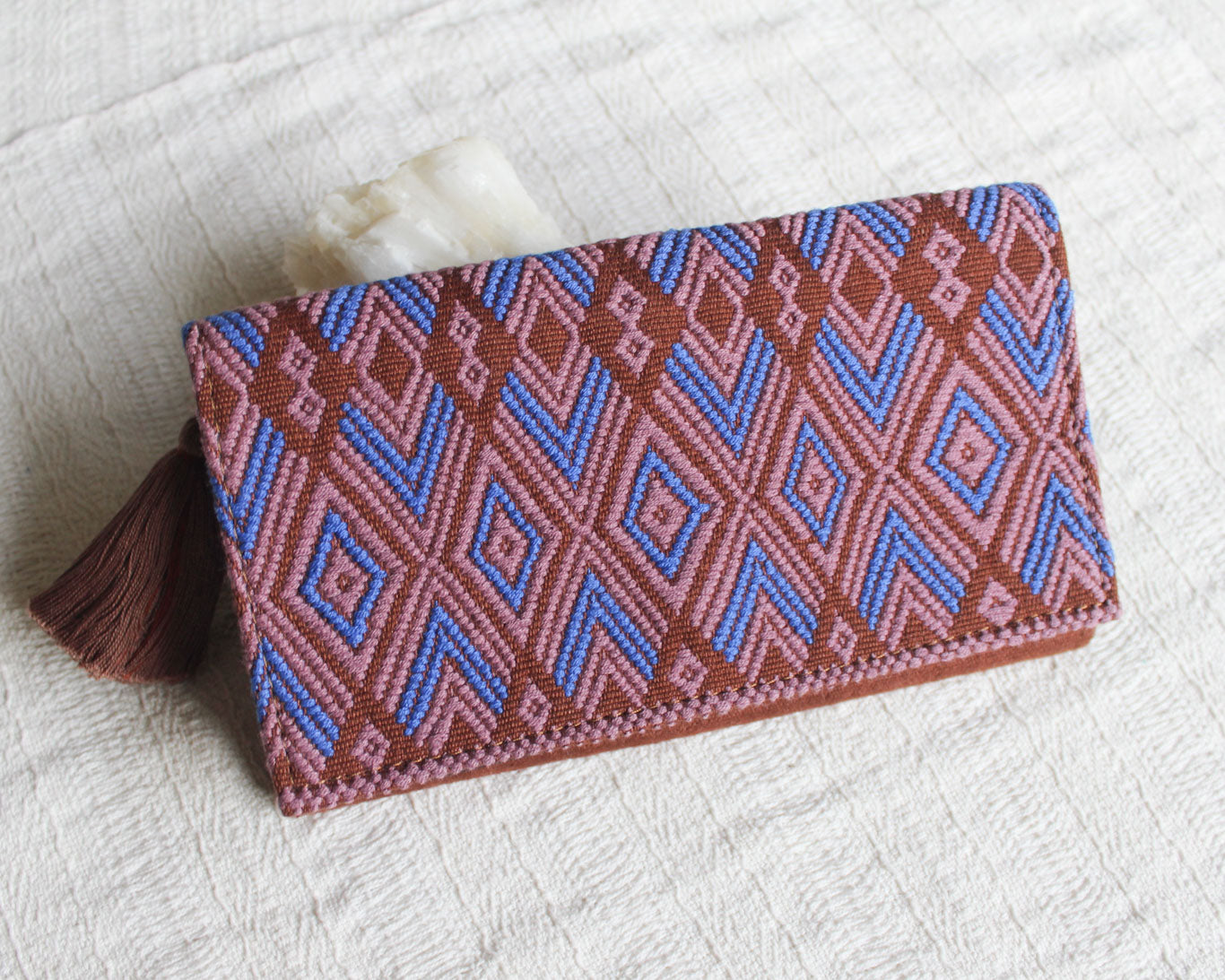 Cartera Grande Flores Azul y Café