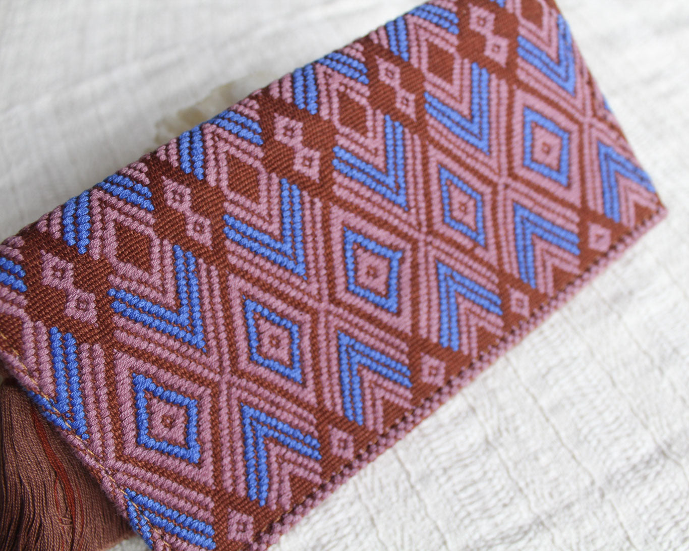 Cartera Grande Flores Azul y Café