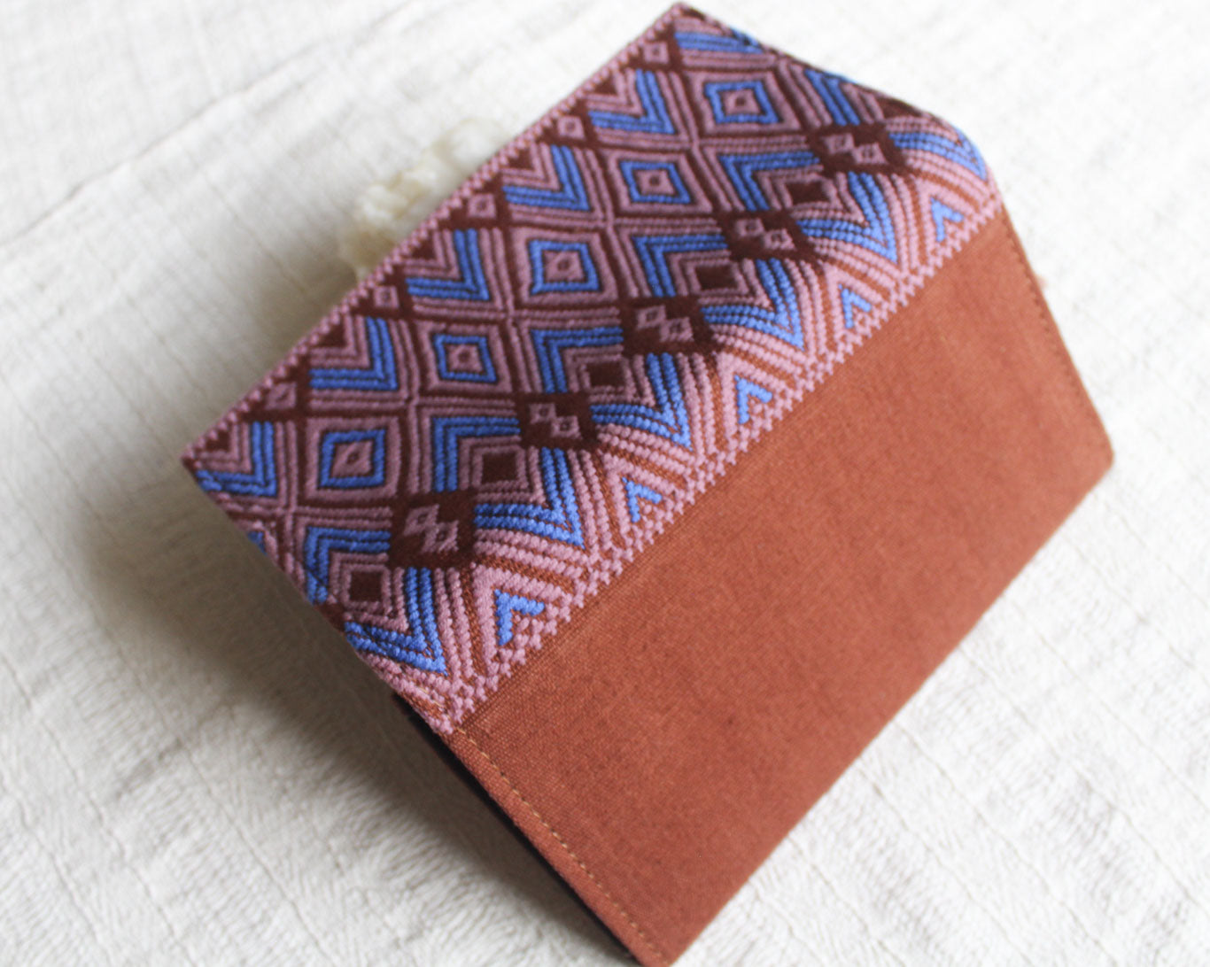 Cartera Grande Flores Azul y Café