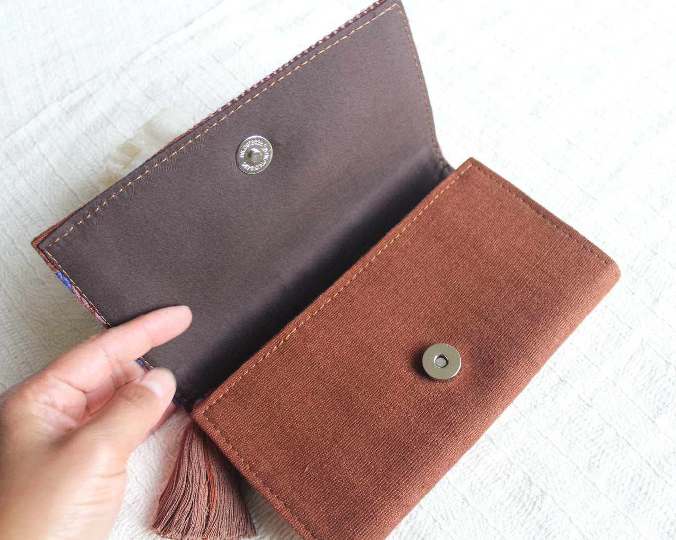 Cartera Grande Flores Azul y Café