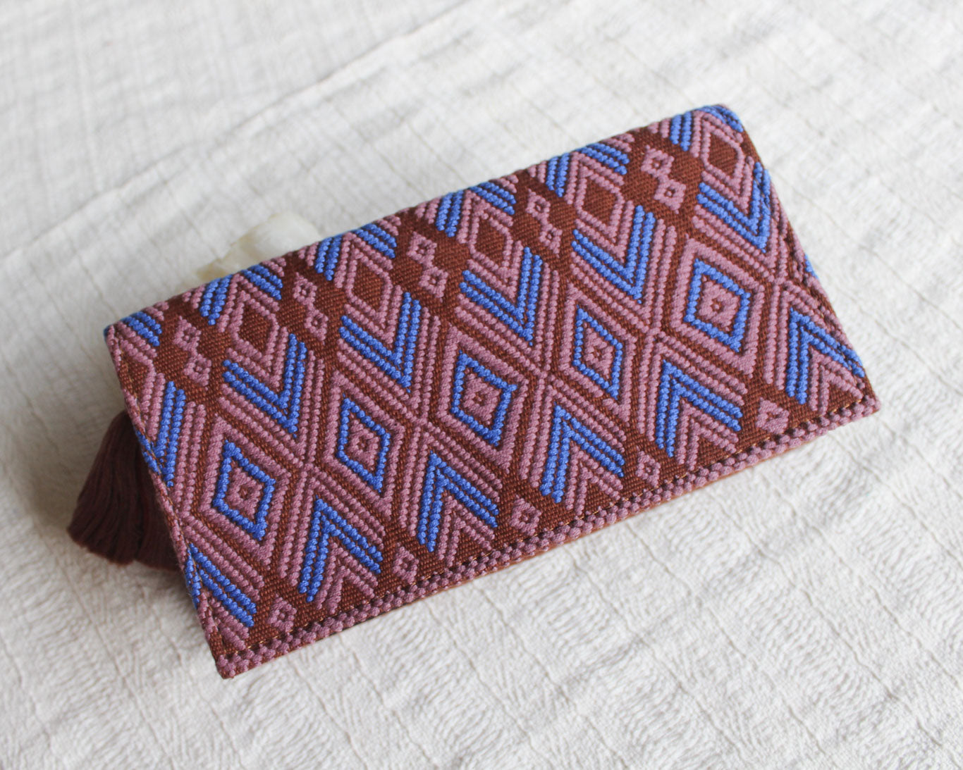 Cartera Grande Flores Azul y Café