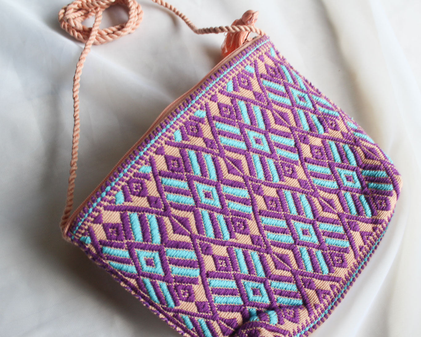 Bolso Telar Estrellas Grandes Rosa y Lila