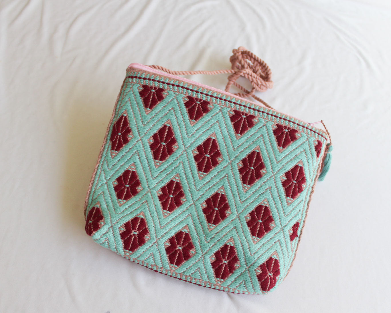 Bolso Telar Flores Turquesa