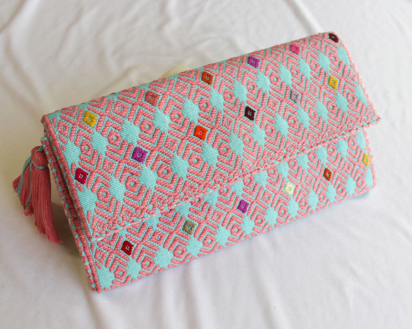 Cartera Grande Flores Rosas Turquesa