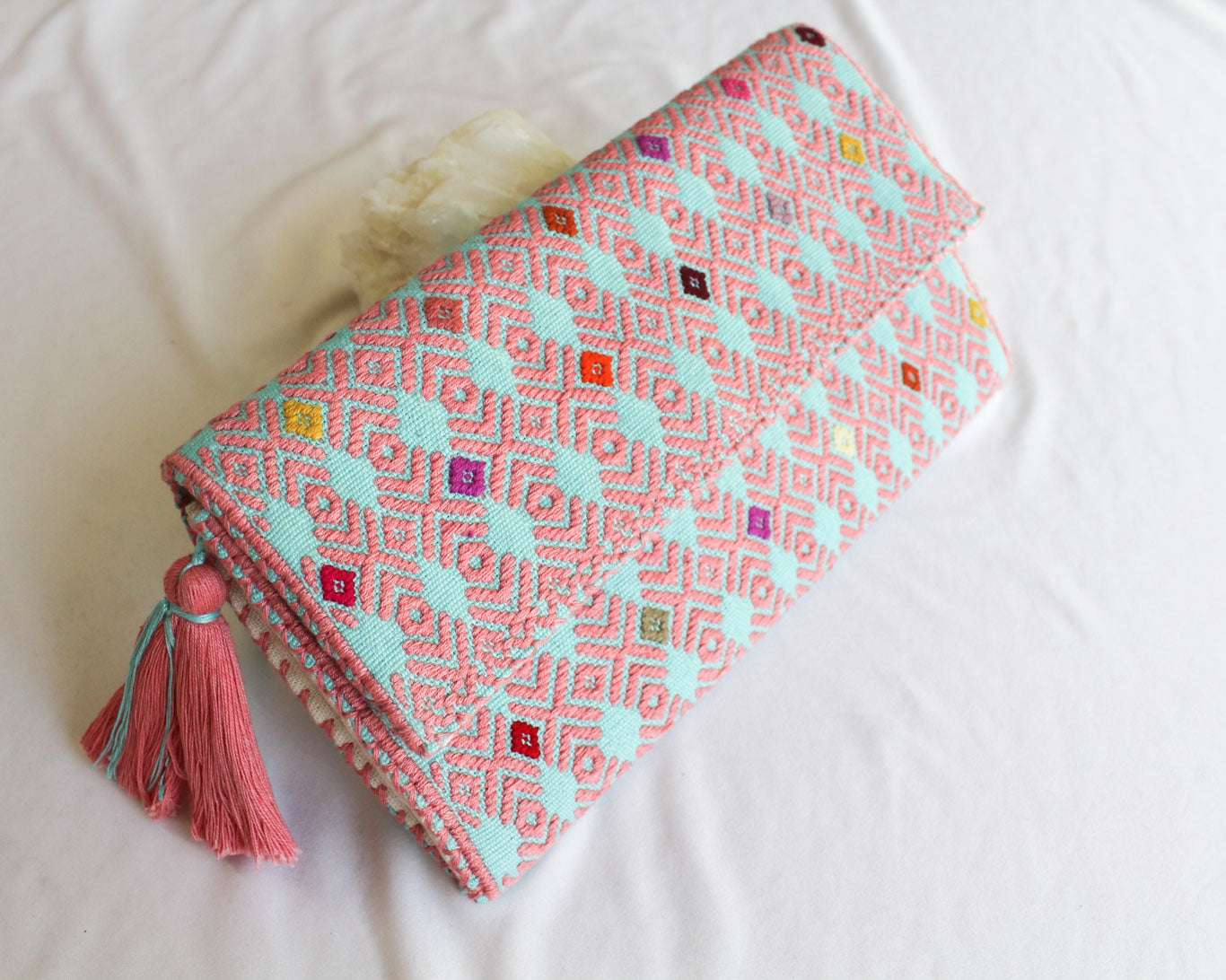 Cartera Grande Flores Rosas Turquesa