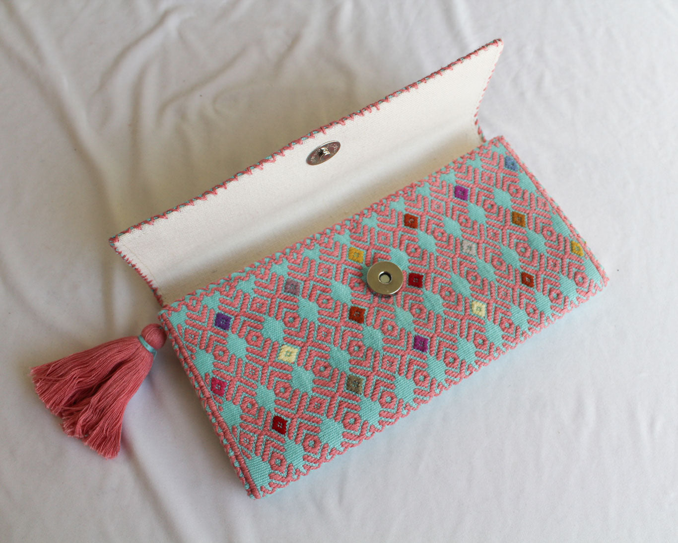 Cartera Grande Flores Rosas Turquesa
