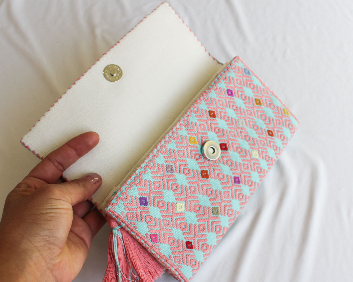 Cartera Grande Flores Rosas Turquesa