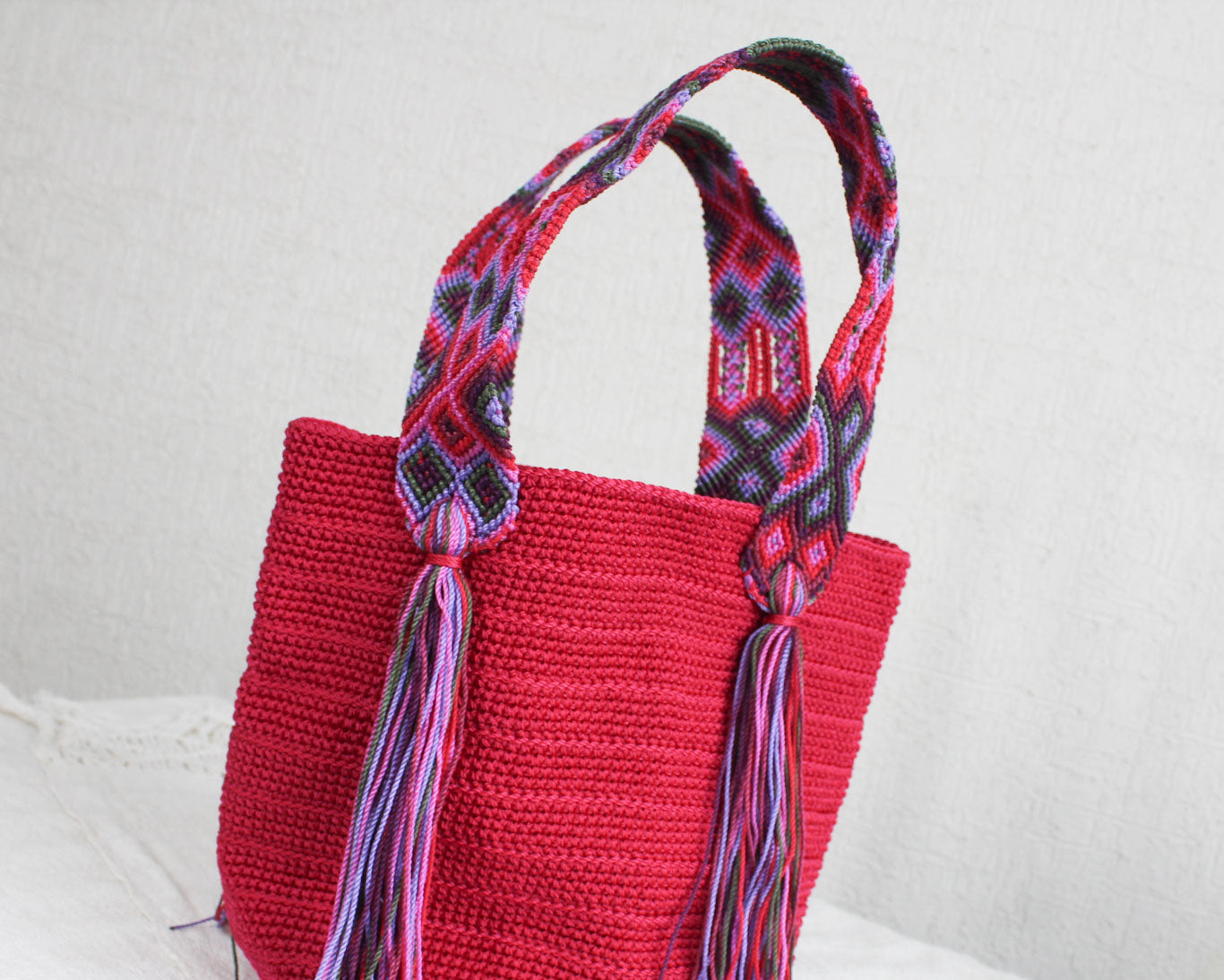 Bolso de mano Rojo cinta Rosa