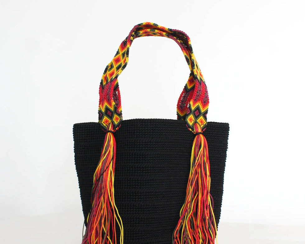 Bolso de mano Negro Rojo Amarillo