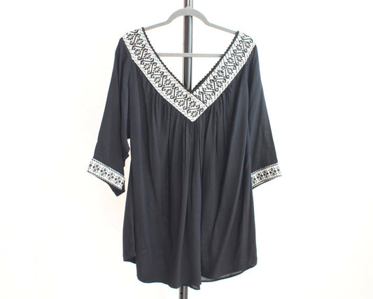 Blusa Cuello V XXL Flores Hojas  Negro