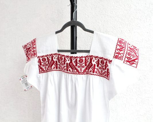 Blusa Tradicional Bordada Pajaritos Rojo L