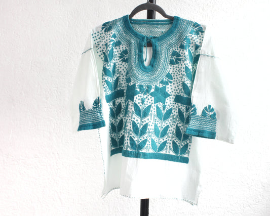 Blusa Milpa Manta Flores Turquesa CH - M