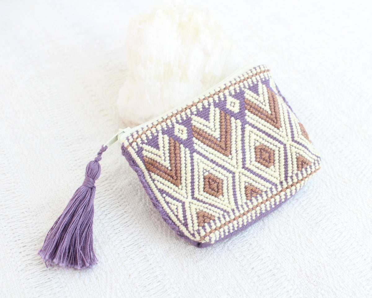 Mini Monedero Flores Beige Lila