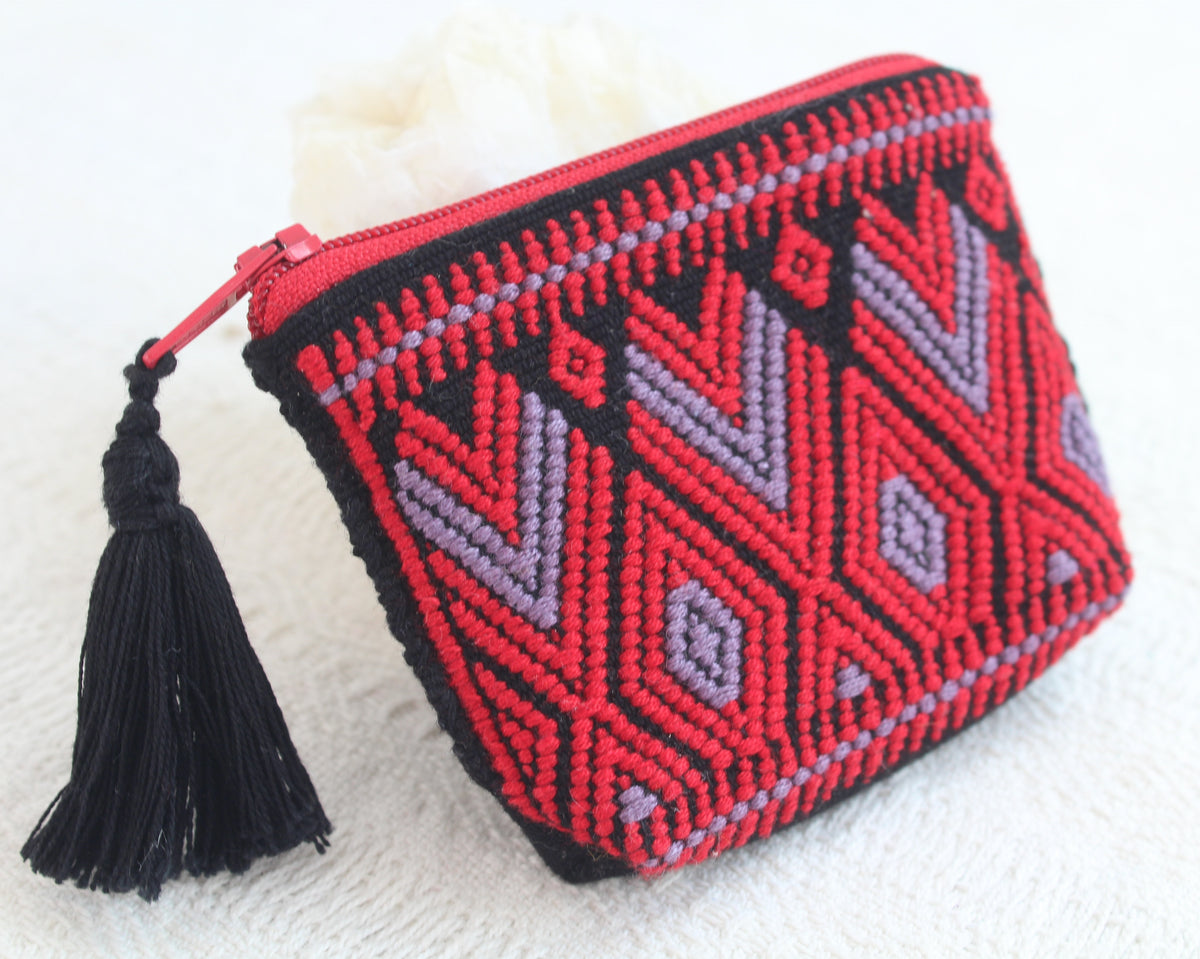 Mini Monedero Flores Rojo Vino