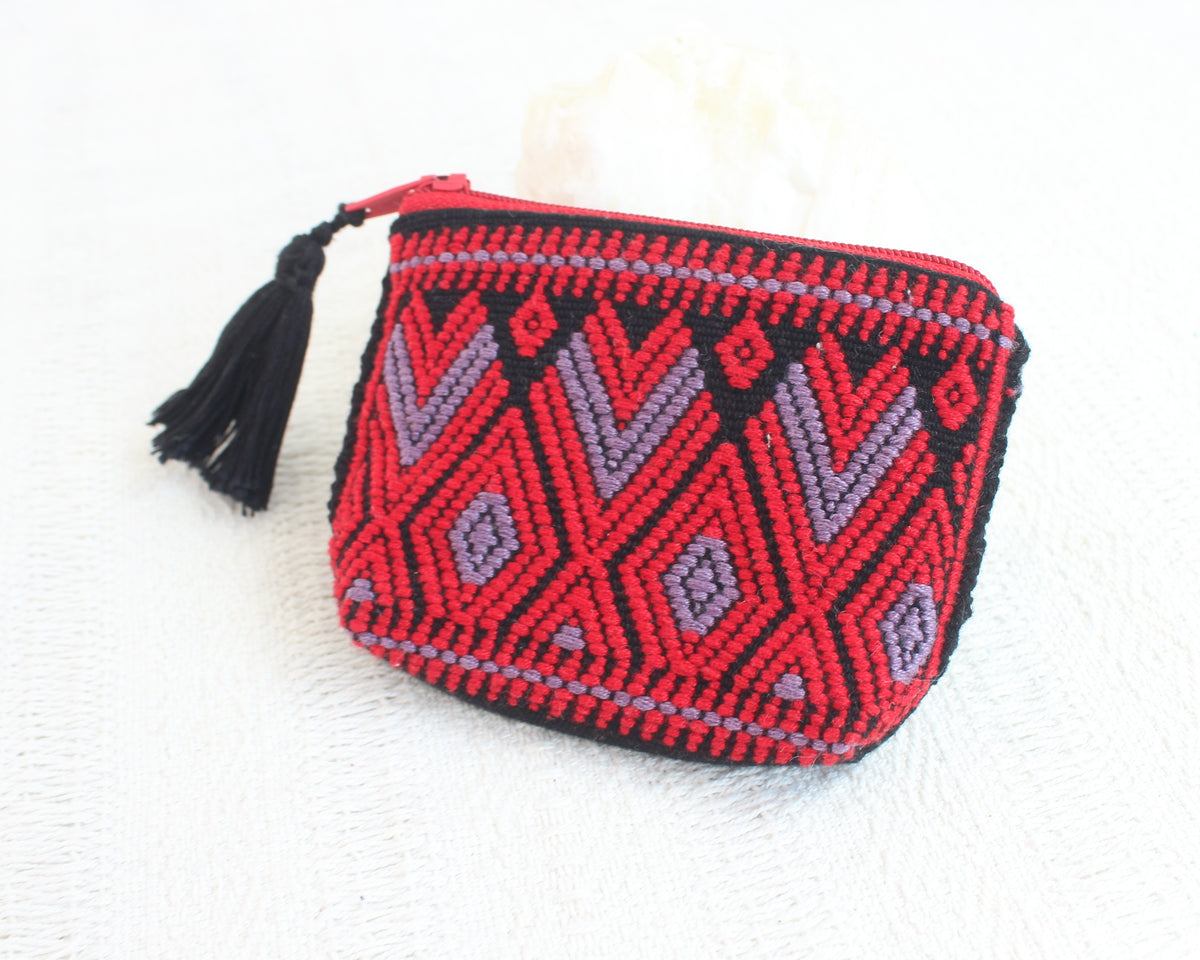 Mini Monedero Flores Rojo Vino