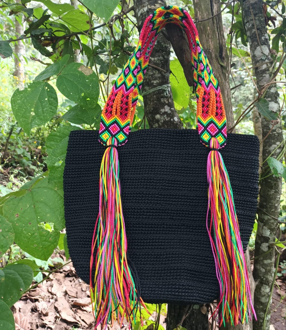 Bolso de mano Negro Verde Amarillo