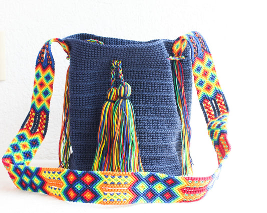 Bolso Morral Azul Marino Amarillo Verde
