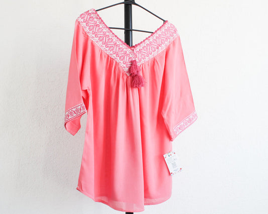 Blusa Cuello V Coral Flores