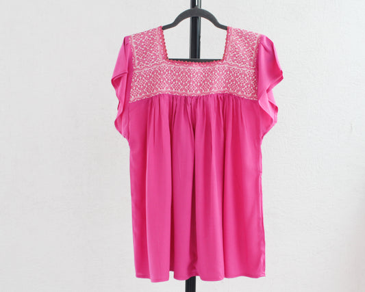 Blusa Bordada Tania Rosa Florecitas L -XL