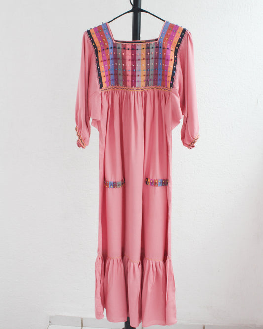 Vestido Nuditos 3/4 Manga Rosa