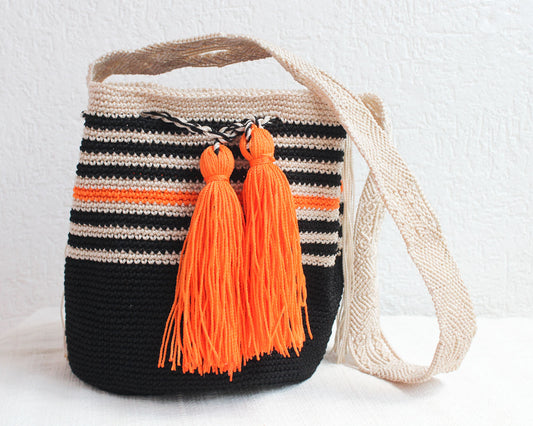 Bolso Pequeño Negro Marfil Naranja