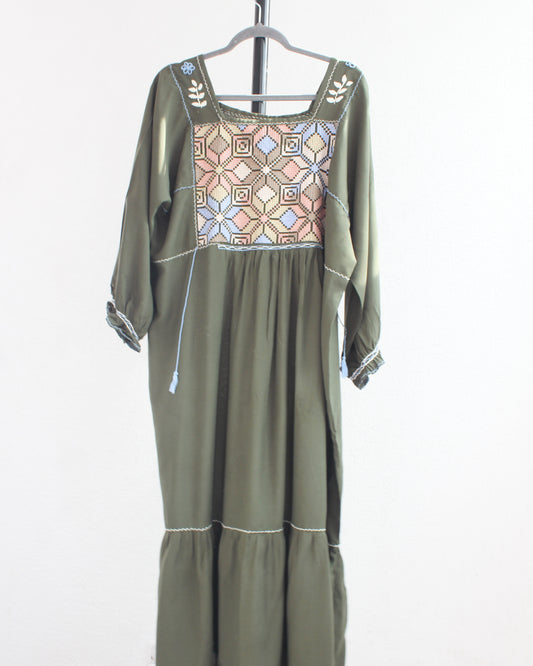 Vestido Julia Flores Manga 3/4 XL / XXL Verde