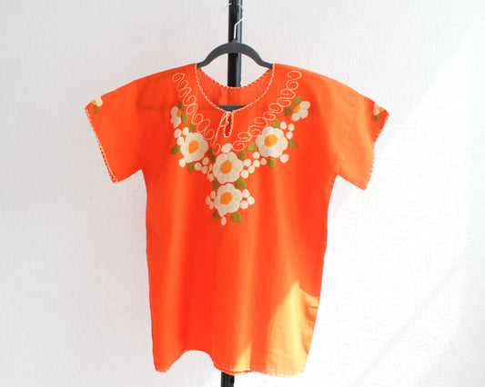 Blusa Corta Bordada Ana Naranja Flores