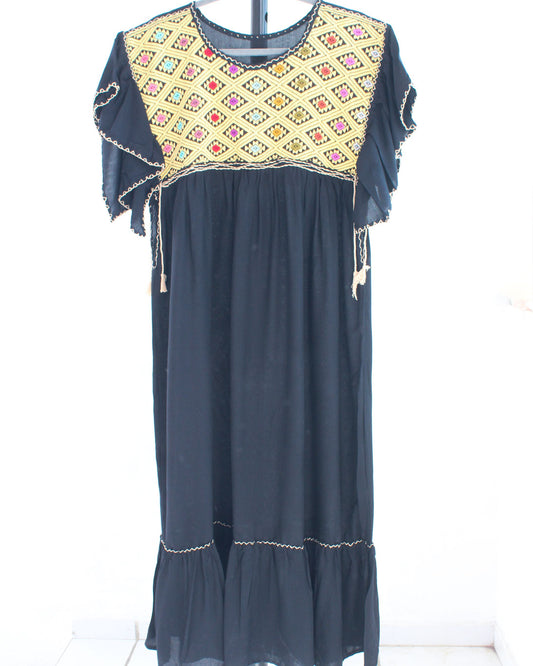 Vestido Margarita Negro Amarillo Estrellas L - XL