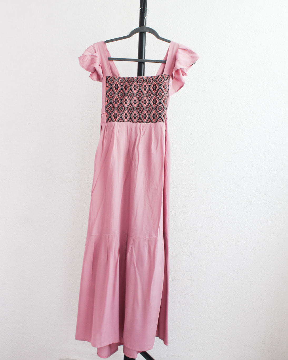 Vestido Abierto Telar Rosa Gris Coral