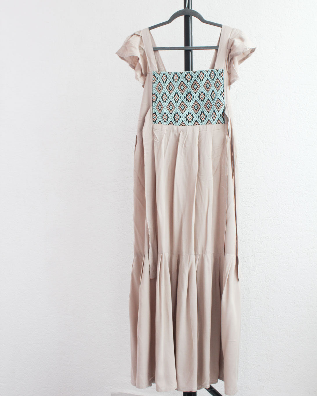 Vestido Abierto Telar Beige Turquesa