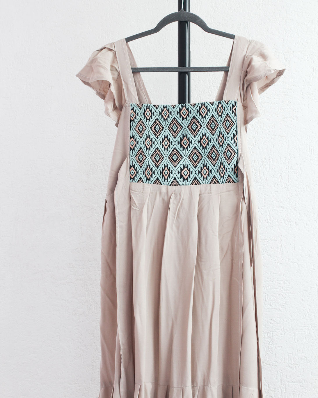 Vestido Abierto Telar Beige Turquesa