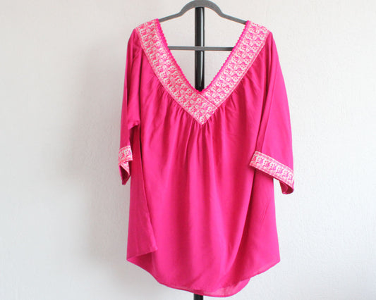 Blusa Cuello V XXL Flores Rosa Mx