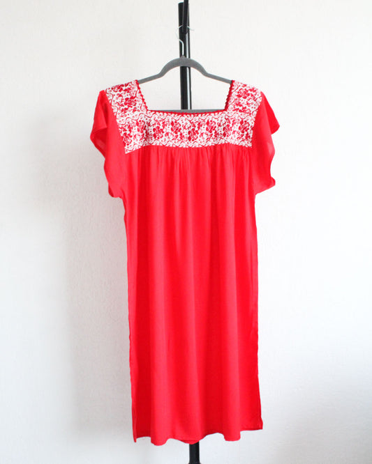 Vestido Bordado Rositas Rojas