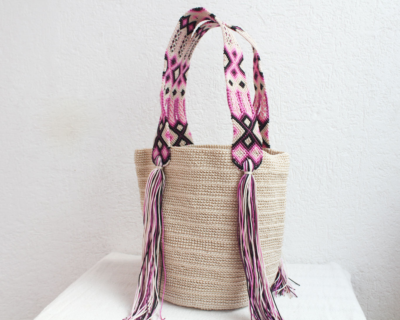 Bolso de mano Beige Rosa Negro