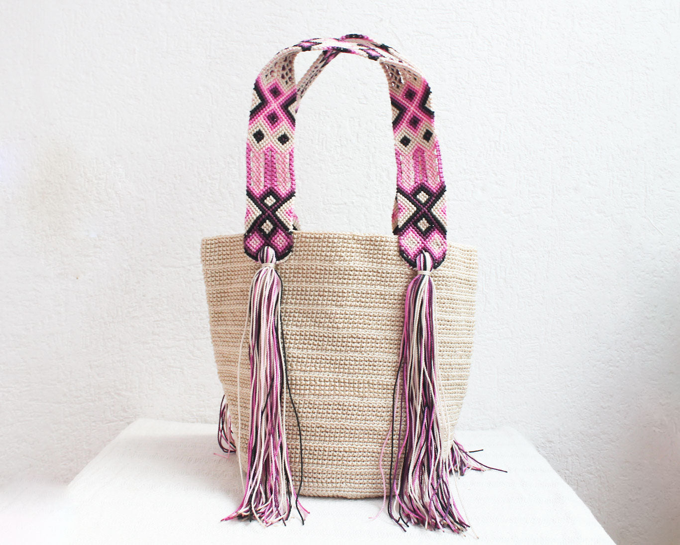 Bolso de mano Beige Rosa Negro