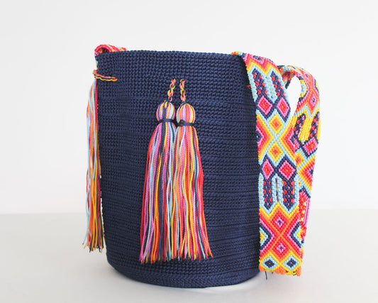 Bolso Morral Azul Marino cinta de colores