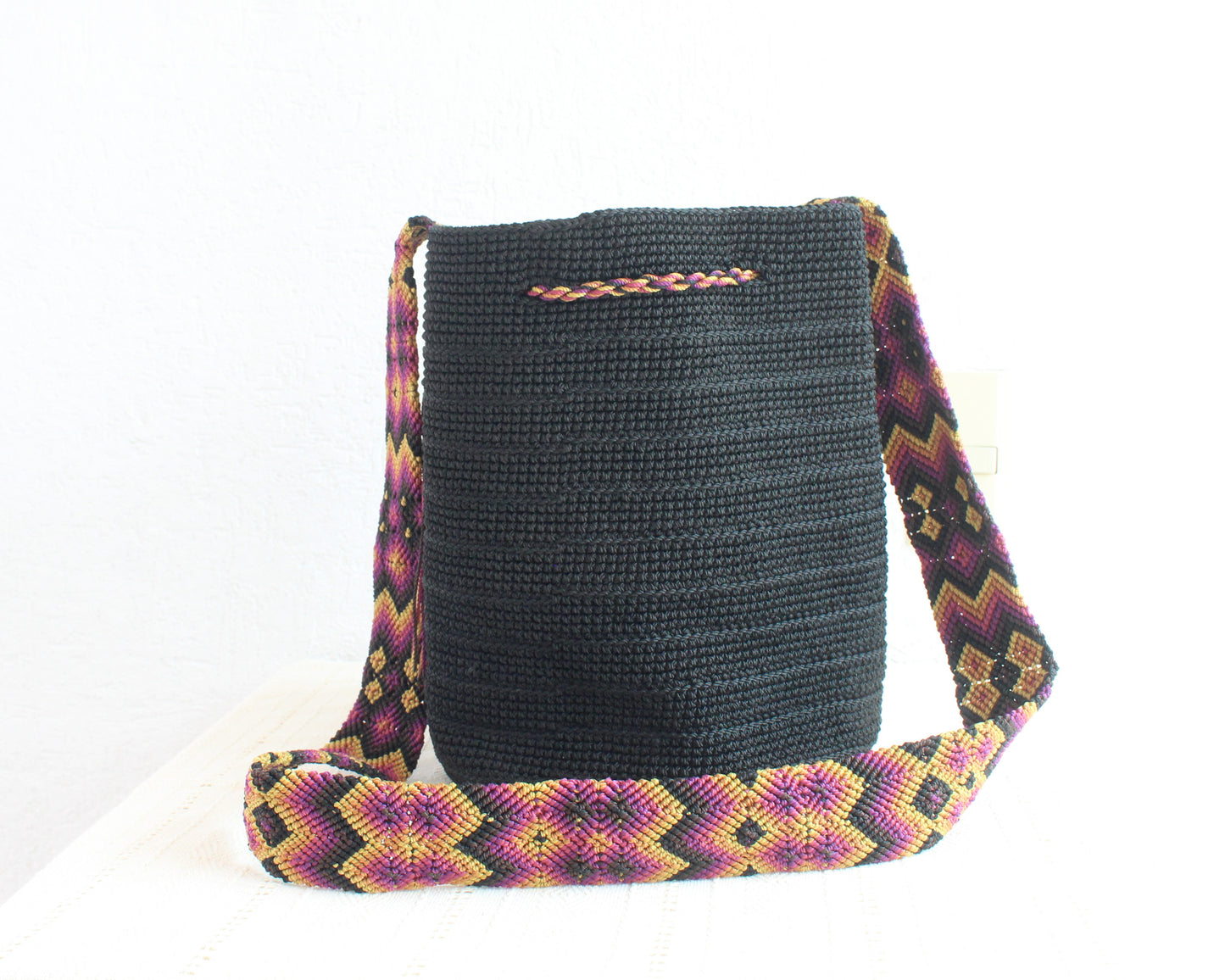 Bolso Morral Negro Morado Mostaza