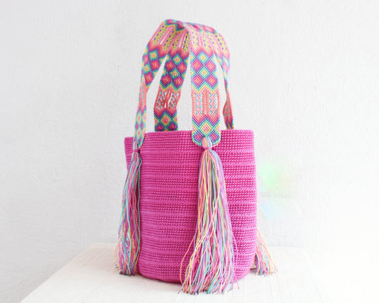 Bolso de mano Rosa Salmon Lila Amarillo