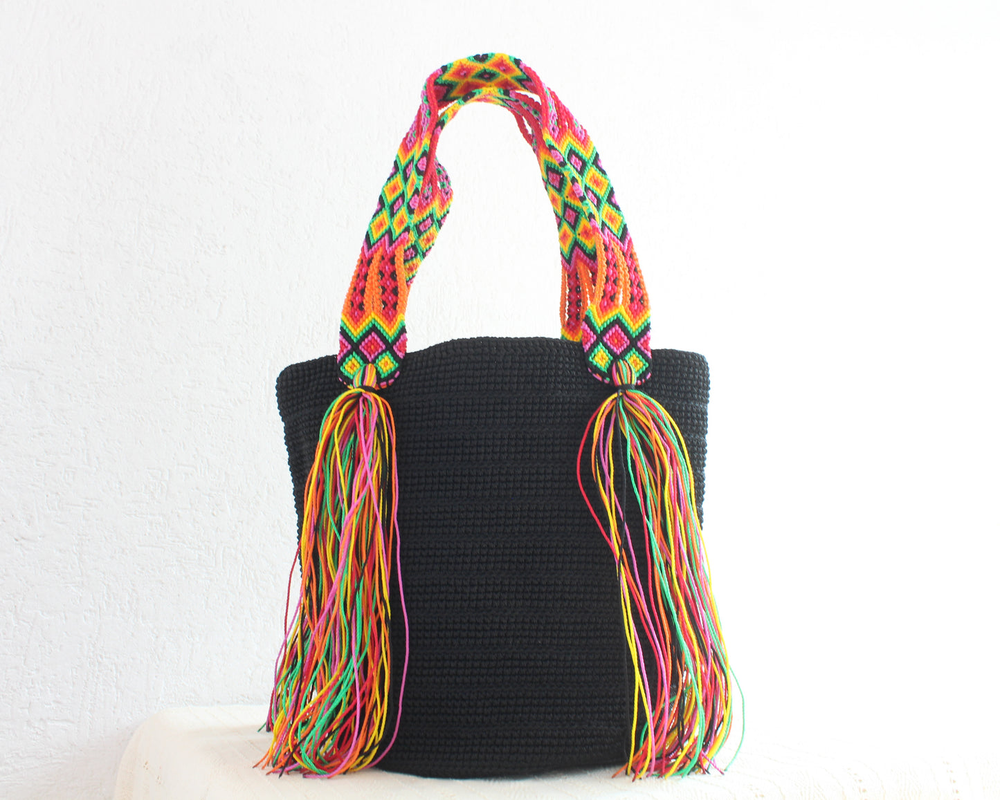 Bolso de mano Negro Verde Amarillo