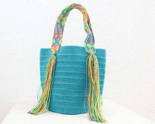 Bolso de mano Turquesa Amarillo V
