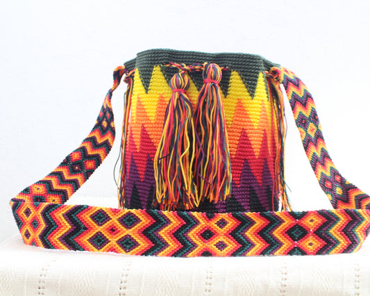Bolso Morral  Zig Zag  Negro Verde Naranja