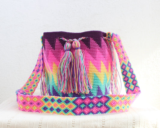 Bolso Morral  Zig Zag  Rosa Lila Amarillo