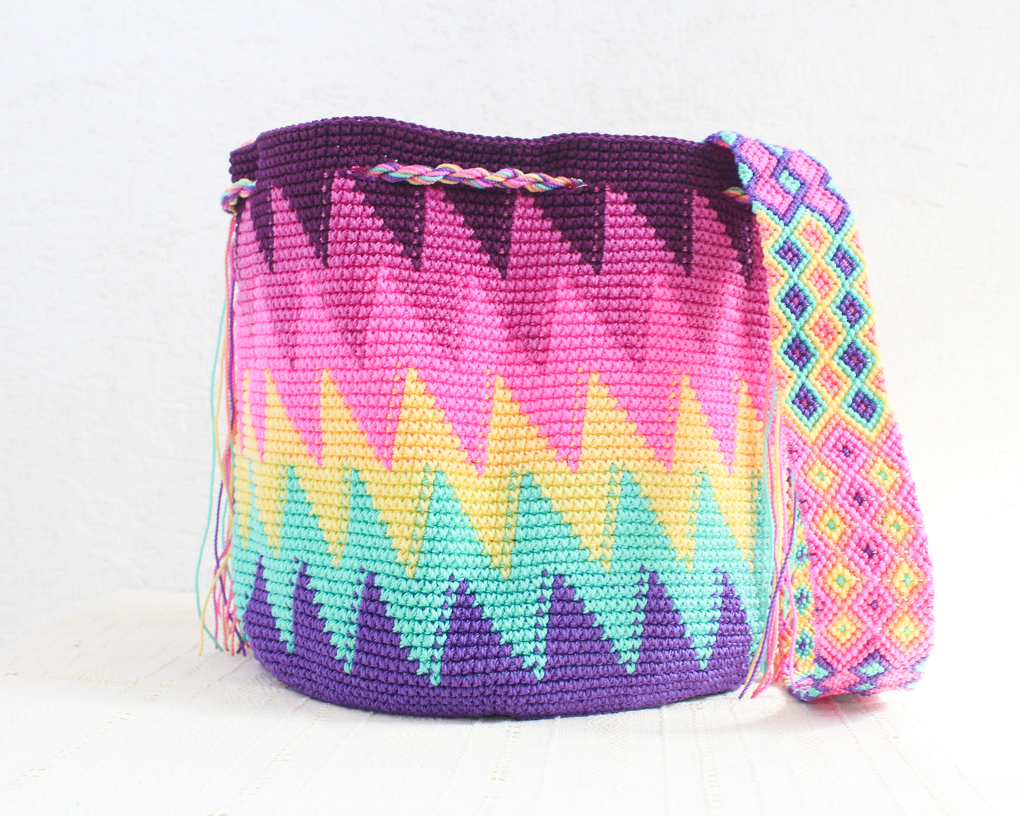 Bolso Morral  Zig Zag  Rosa Lila Amarillo
