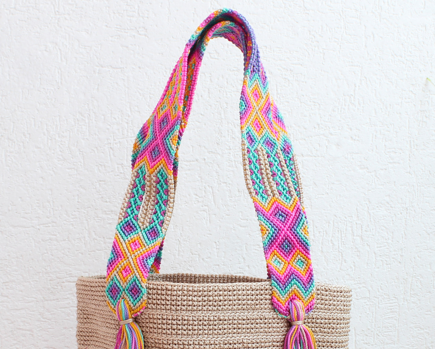 Bolso de mano Beige Rosa Amarillo Lila