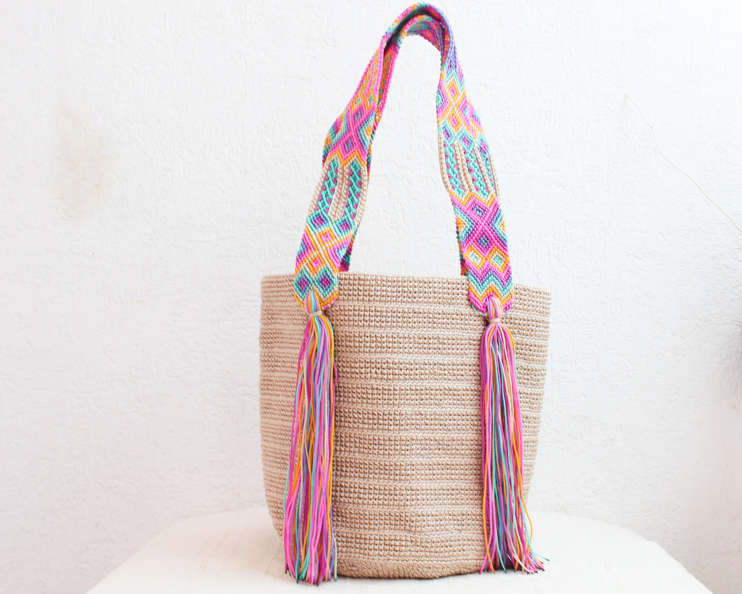Bolso de mano Beige Rosa Amarillo Lila