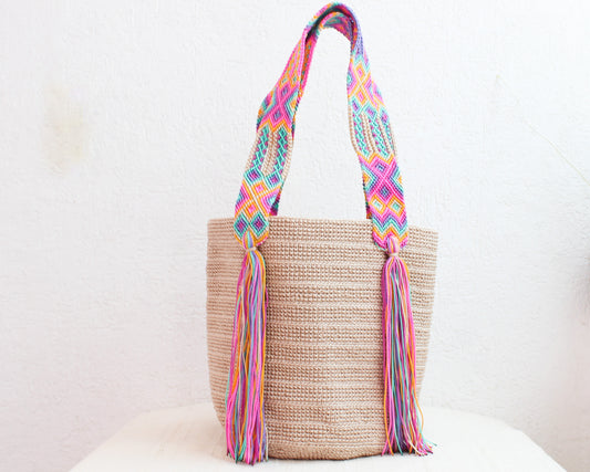 Bolso de mano Beige Rosa Amarillo Lila