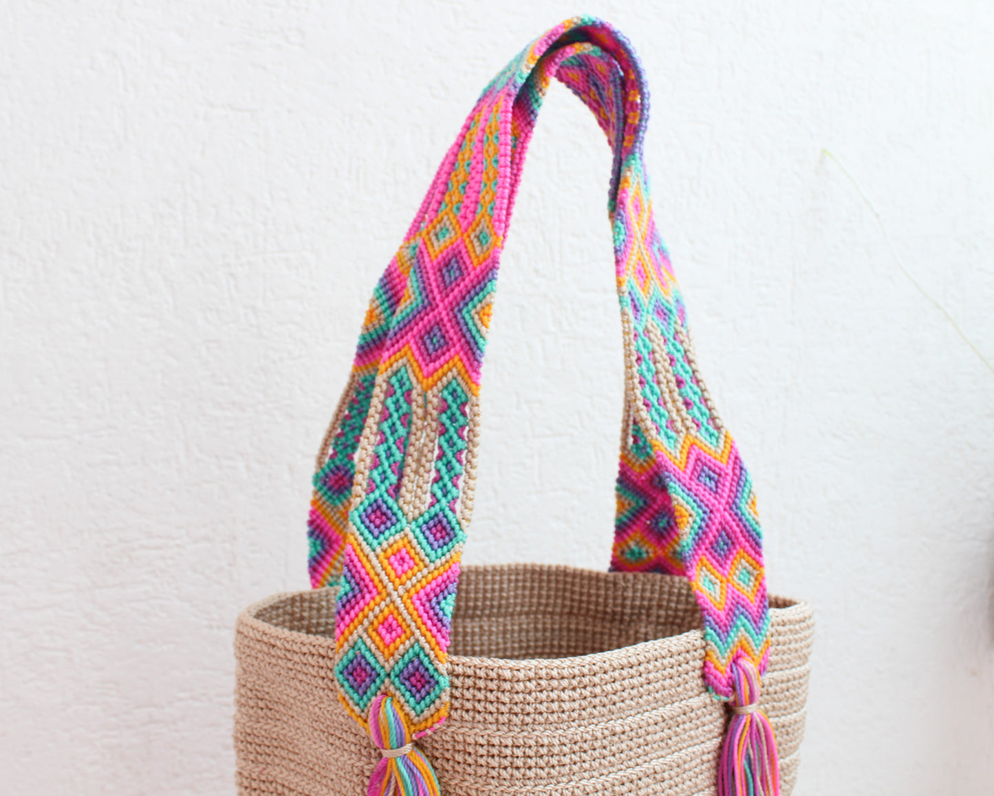 Bolso de mano Beige Rosa Amarillo Lila