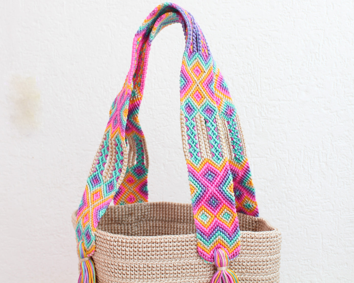 Bolso de mano Beige Rosa Amarillo Lila