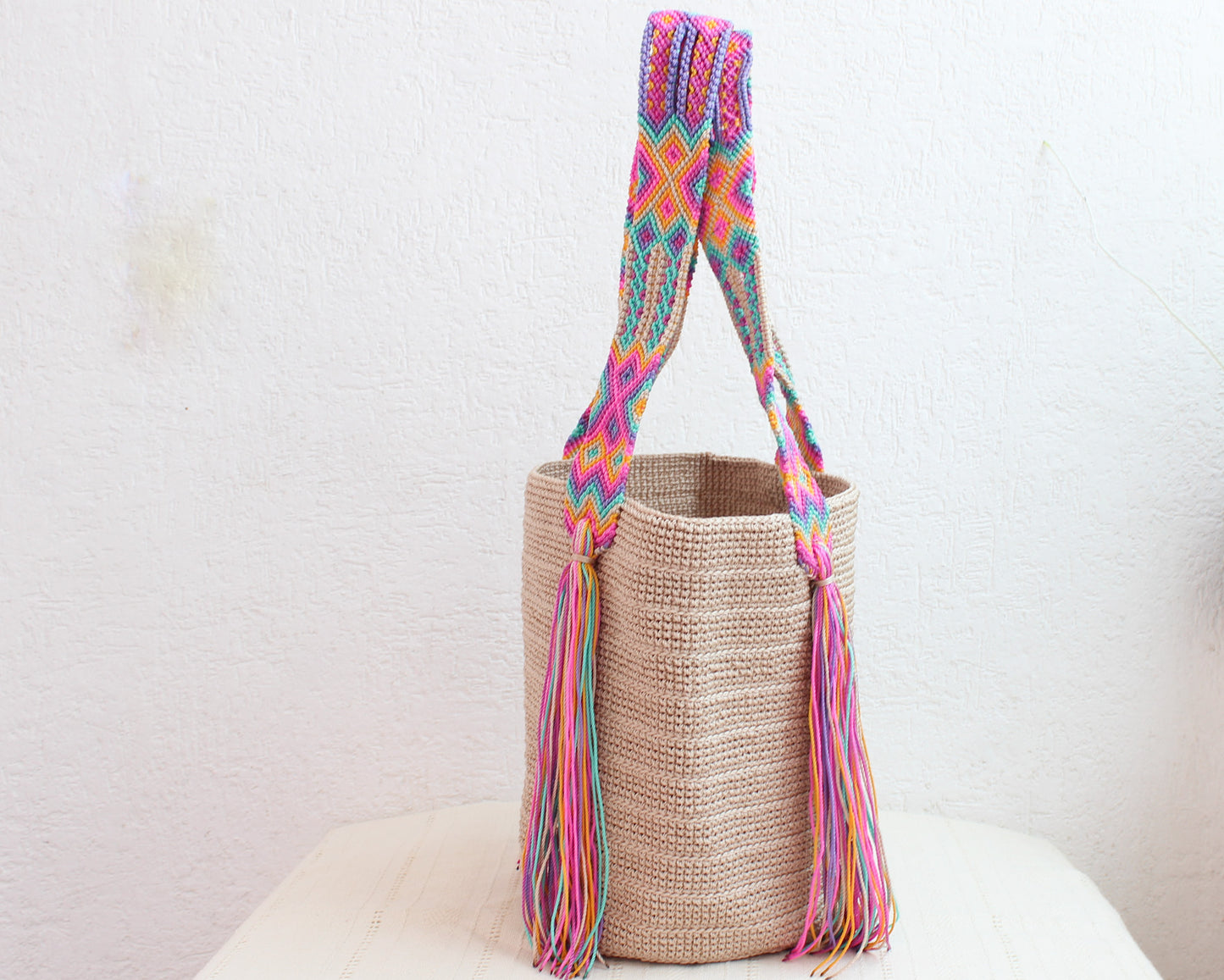 Bolso de mano Beige Rosa Amarillo Lila